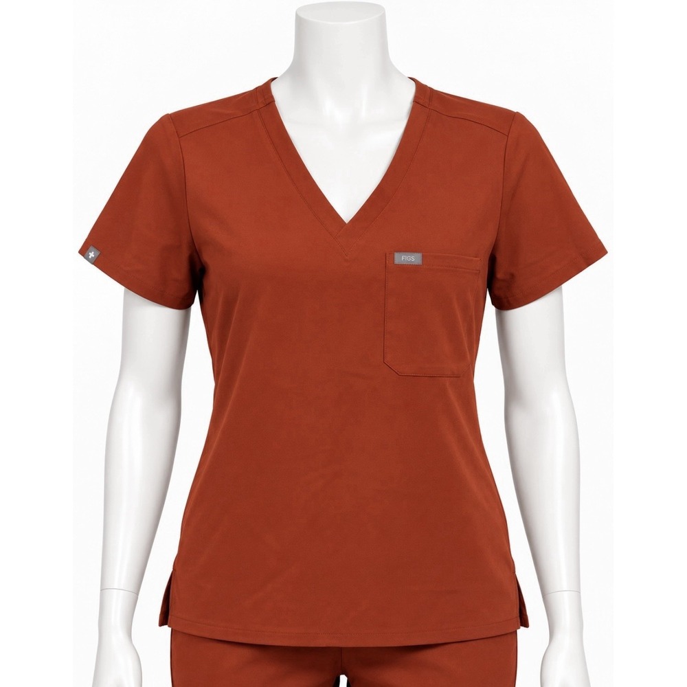 FIGS Women's NEW Catarina Small S V Neck Short Sleeve Scrub Top Shirt Auburn
